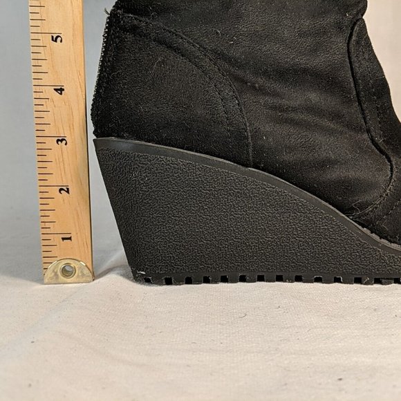 Aldo Faux Suede Black Winter Boots Heel Platform Wedge Grip Tread Women's 9.5 40 - Picture 8 of 11